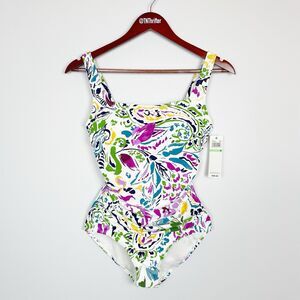 NEW Anne Cole Hidden Underwire Square Neck Floral One Piece Swimsuit Women Sz 8